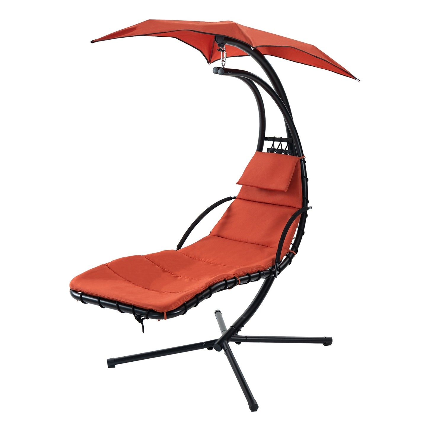 US Local Hanging Chaise Lounger With Removable Canopy, Outdoor Swing Chair With Built-in Pillow, Hanging Curv