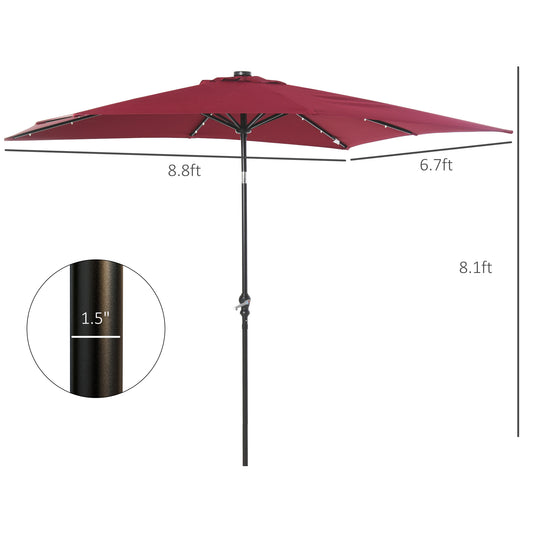 US Local 9ft Solar LED Patio Umbrella Outdoor Table Market Shade Crank Red