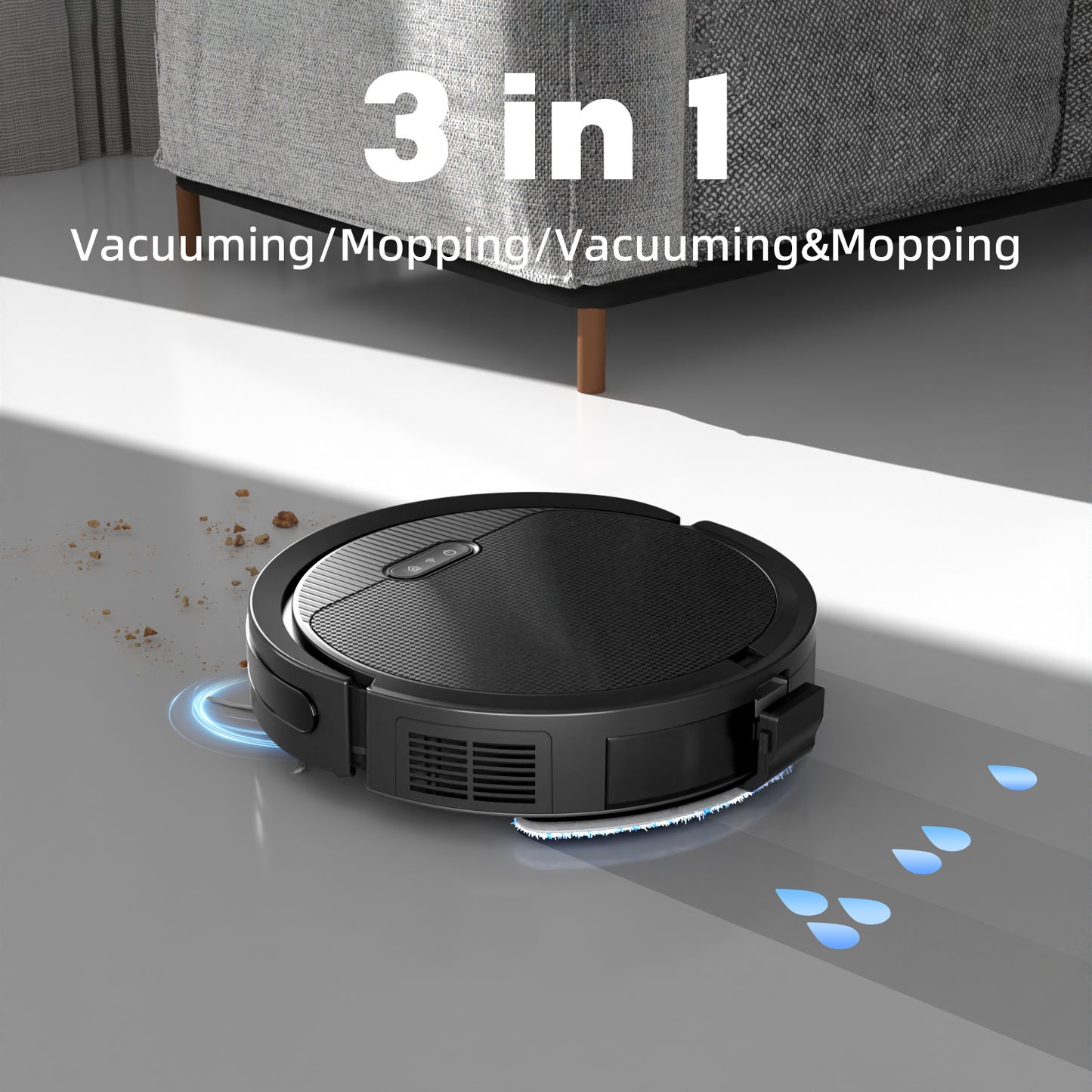 US Local Robot Vacuum And Mop, 3 In 1 Combo Cleaner For Home With Pet Hair And Hard Floor, 5000Pa Suction, 120 Mins Run Time,Self-Charging,Super Thin Body