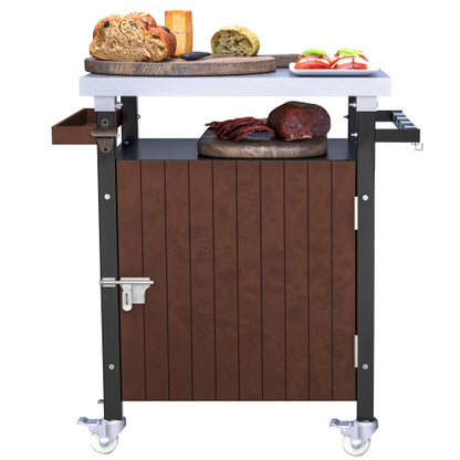 US Local Outdoor Grill Cart With Stainless Steel Tabletop, Storage, Patio Kitchen Island With Wheels, Hooks, And Spice Rack, Waterproof Outdoor Grill Table, Movable BBQ Serving Cart Rolling Bar Cart