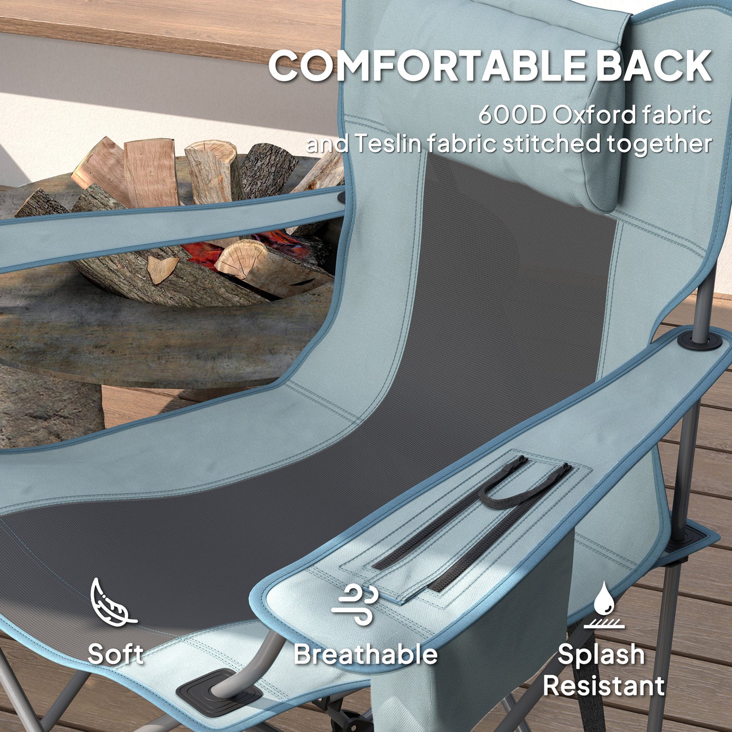 US Local Folding Rocking Camping Chairs, Portable Chairs With Headrest, Cooler Bag, Cup Holder, Carry Bag, 2 Pack, Gray