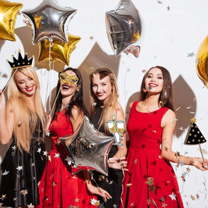 US Local 24 Pieces Party Photo Booth Props For Birthday Weddings Graduation Prom Party Supplies Mix Of Hats, Lipstick, Tie, Crowns Golden,Christmas