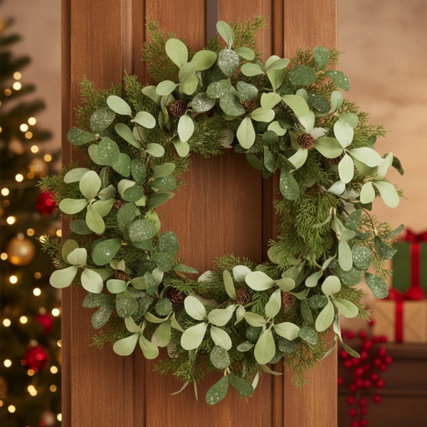 US Local Christmas Cedar Wreath Full Luxe Greenery Holiday Door Festive Pinecone & Berry Accent FBA Shipment