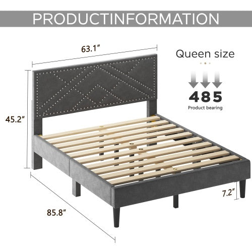 US Local Queen Bed Frame, Linen Storage Headboard, Strong And Stable, No Noise,Under Bed Storage, No Box Spring,Weight 485lbs