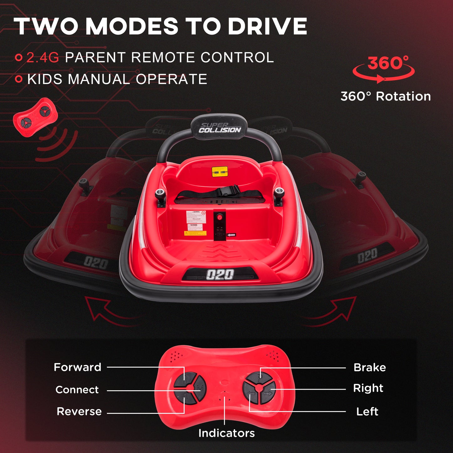 US Local 12V Kids Bumper Car Twins Motor with Parent Remote Control