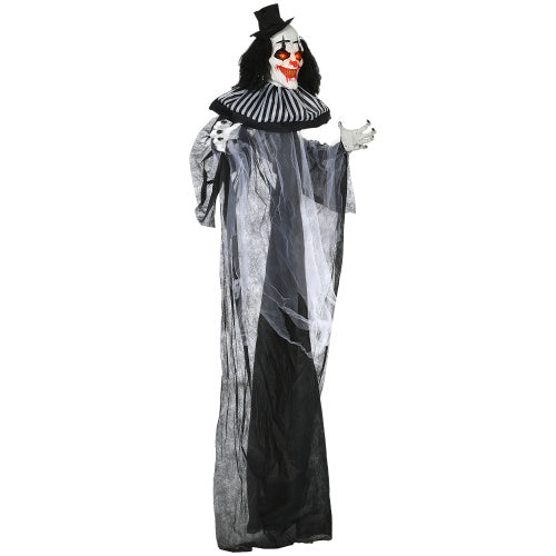 HOMCOM 6 Life Size Outdoor Halloween Decoration, Classic Black And White Striped Clown Animatronic, Sound And Motion Activated Animated Prop With Light Up Eyes  Sounds