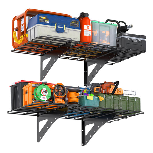 US Local 24X48 Inch Wall Mounted Garage Wall Mounted Shelf, Supermarket Storage Rack, Black, 2-piece Set