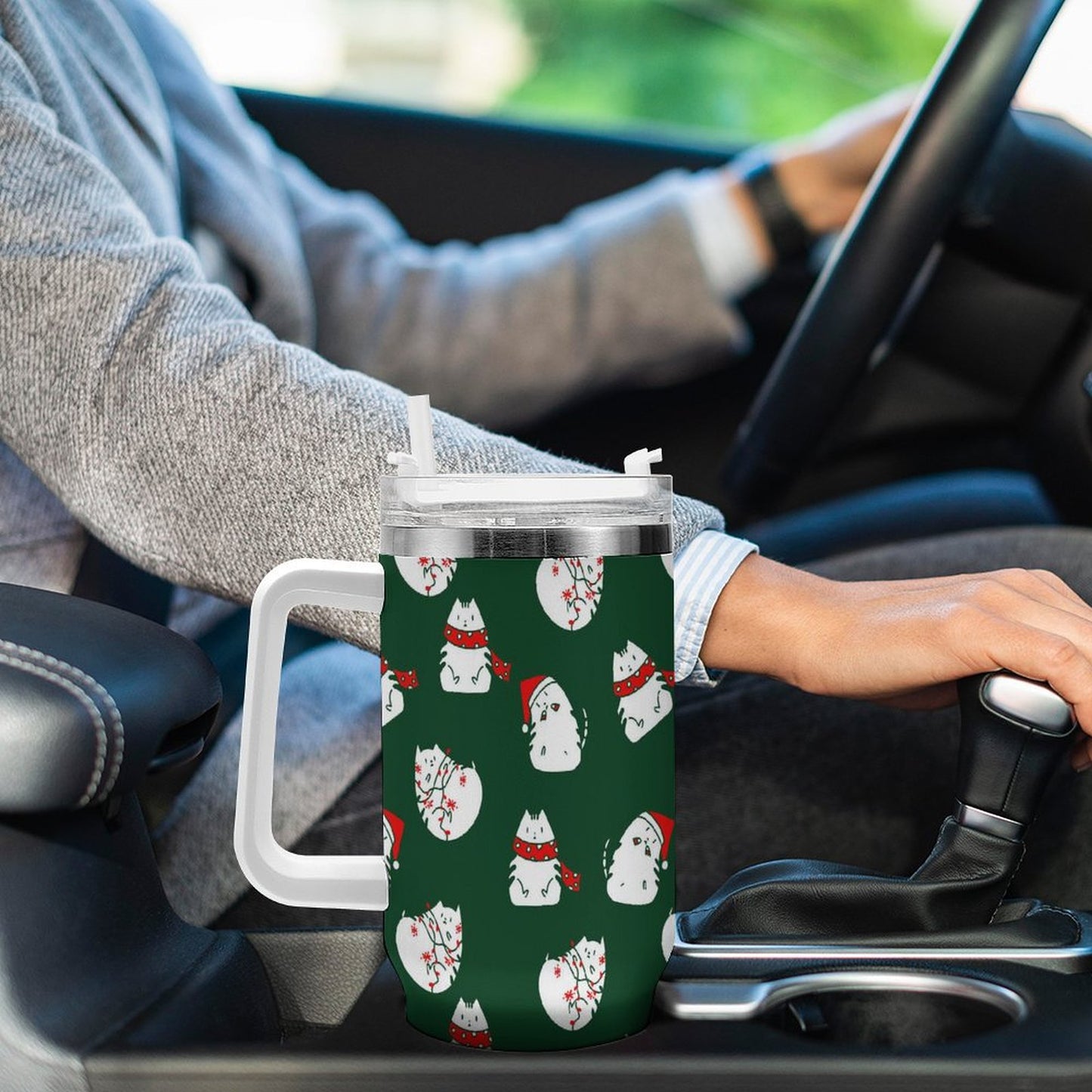 POD US Local Tumbler 40 oz Large Capacity Car Cup Christmas Cat