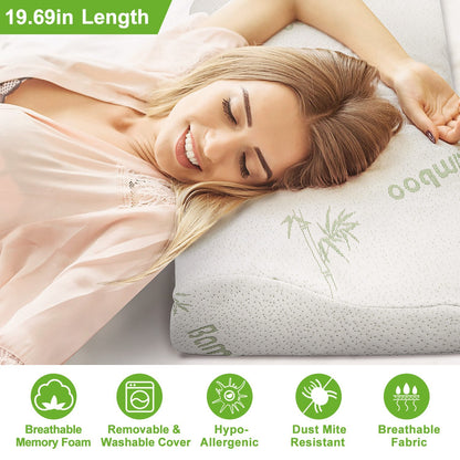 US Local 1Pc Bamboo Memory Foam Sleep Pillow Contoured Cervical Orthopedic Pillow Neck Support Breath Pillow