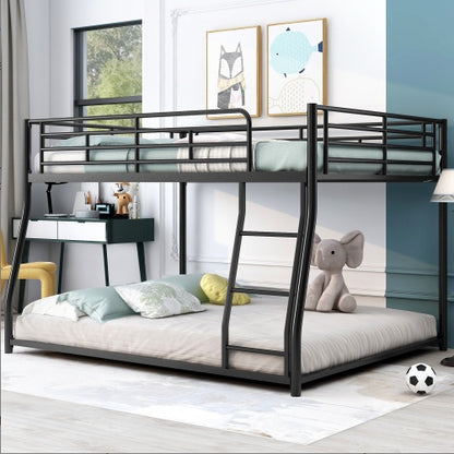 US Local Metal Floor Bunk Bed, Twin XL Over Queen, Black