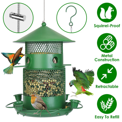 US Local 1Pc Wild Bird Feeder Squirrel-Proof Chew-Proof Metal Bird Seed Feeder Outdoor Hanging Bird Feeder With 360 Degree Circular Perches Water Cups For Yard Garden Patio