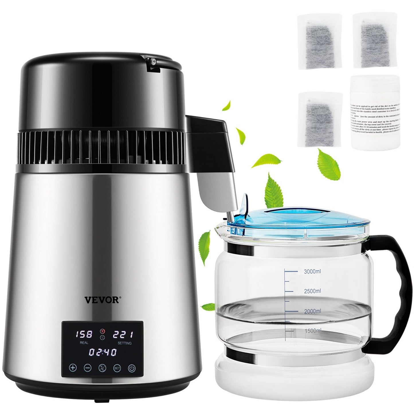 US Local 4L Water Distiller Distilled Water Maker Timing Dual-Temp Silver