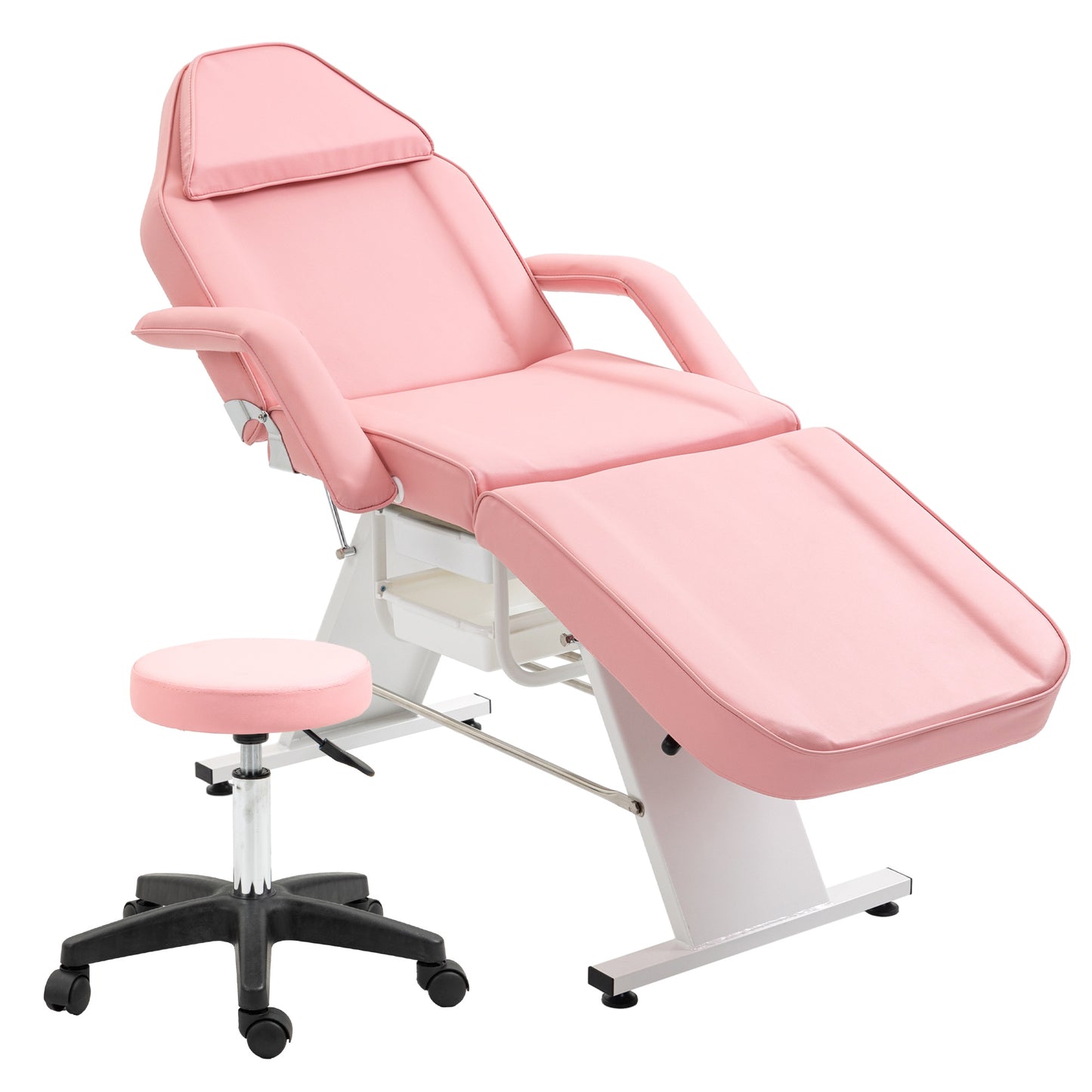 US Local Massage Salon Tattoo Chair With Two Trays Esthetician Bed With Hydraulic Stool,Multi-Purpose 3-Section Facial Bed Table, Adjustable Beauty Barber Spa Beauty Equipment