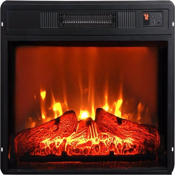 US Local 23 Inch Electric Fireplace, 3D Infrared Black Fireplace Electric Heater With Infrared Remote Control, Glass Field Of View, Adjustable Realistic Wood And Flames, Indoor, 1400W