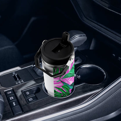 POD US Local Tumbler 30oz Large Capacity Car Cup Tropical, Monstera, Pink Background Style