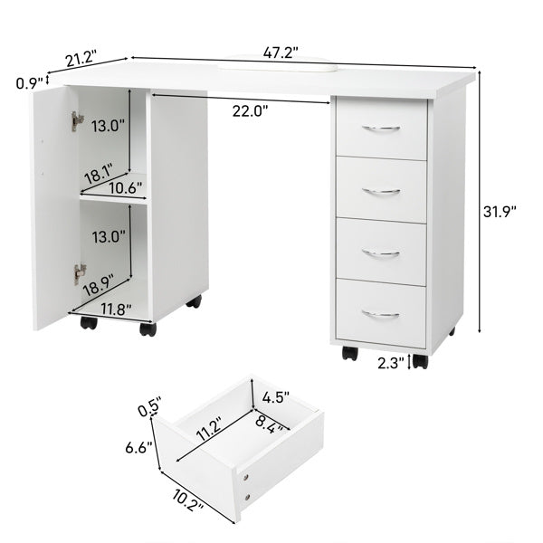 US Local White 120X54X81cm One Door Four Drawers Computer Desk Nail Art Table 1PC