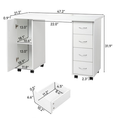 US Local White 120X54X81cm One Door Four Drawers Computer Desk Nail Art Table 1PC