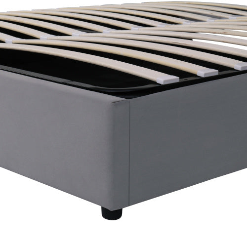 UK Local Upholstered Bed, Double Bed-4ft6 135x190cm, Hydraulic Storage Bed With Directional Lamp And USB Charging, Wide Headboard, Checkerboard Pattern, Without Bedside Tables And Mattress, Velvet, Grey