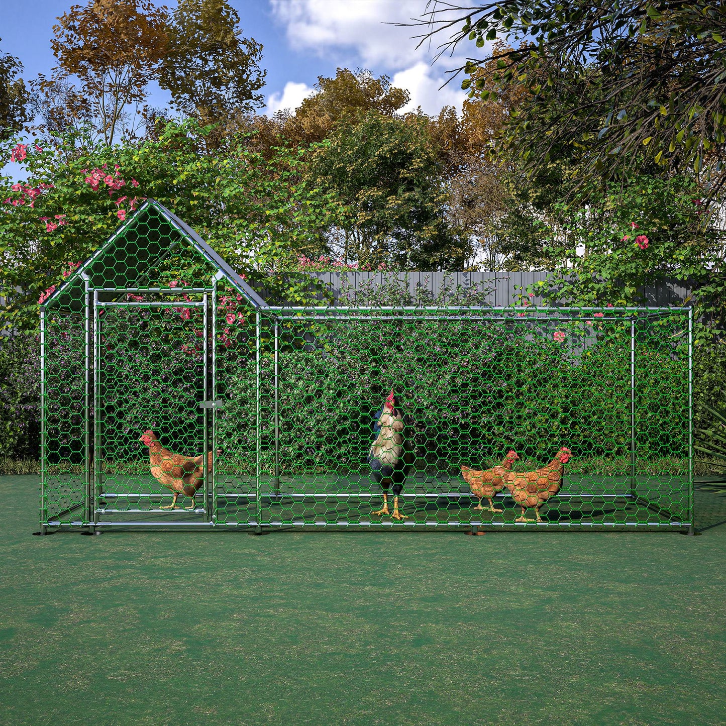 US Local Metal Chicken Coop,Walk-in Chicken Run,Poultry Chicken Hen Pen Cage,Rabbits Duck Cages,With Cover