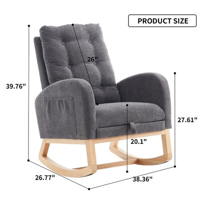 US Local Accent Rocking Chair With Footrest High Back Rubber Wood Rocking Legs Bedroom Living Space 26.77D X 38.36W X 39.76H Inch