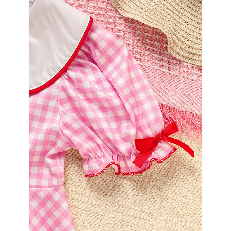 US Local Sweet Baby Toddler Girl's Short Sleeve Letter Heart Print Doll Collar Dress With Matching Headband