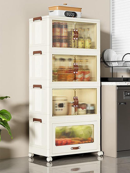 US Local Baby Safety Transparent Opening Lid Indoor Home Decoration Storage Cabinet With Wheels