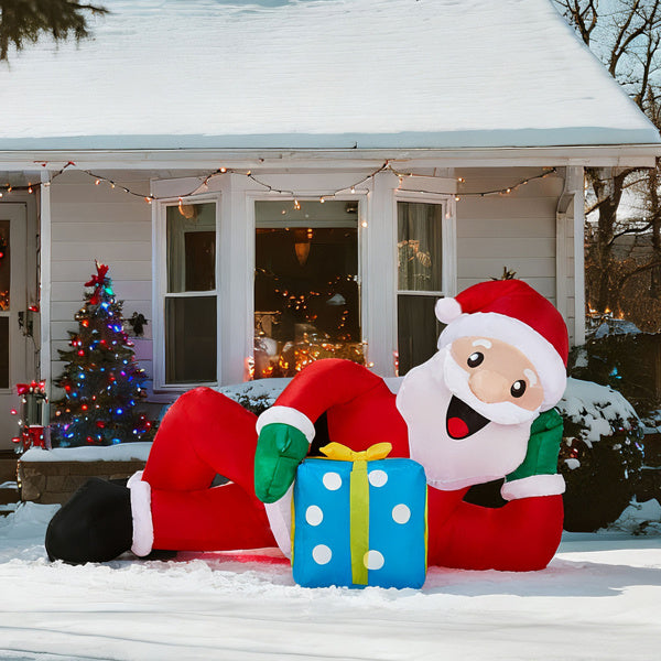 US Local 7FT Lighted Christmas Inflatable Decoration, Inflatable Santa Lying On Floor, Funny Blow Up Yard Decorations With Built-in LED Lights For Holiday Party Front Yard Lawn Garden Decor