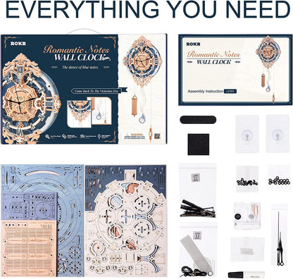 US Local Robotime ROKR 3D Wooden Puzzle Time Art Romantic Notes Wall Clock Model Toys For Children Kids - LC701