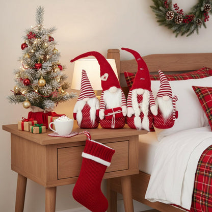 US Local 4 PCS Set Tall Christmas Gnome Family Red Halloween Decorations Harvest Festival Autumn Indoor Outdoor Holiday Display FBA Shipment