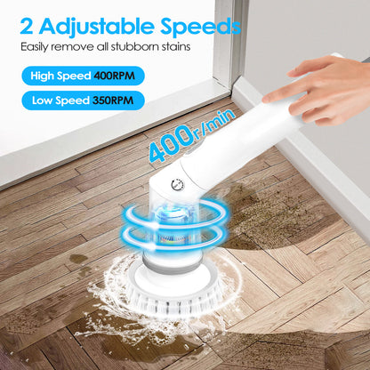 US Local 1Set Electric Spin Scrubber Cordless Rechargeable Telescopic Cleaning Brush 6 Replaceable Heads 2 Speed Adjustable Extension Arm Bathroom Tub Tile Floor