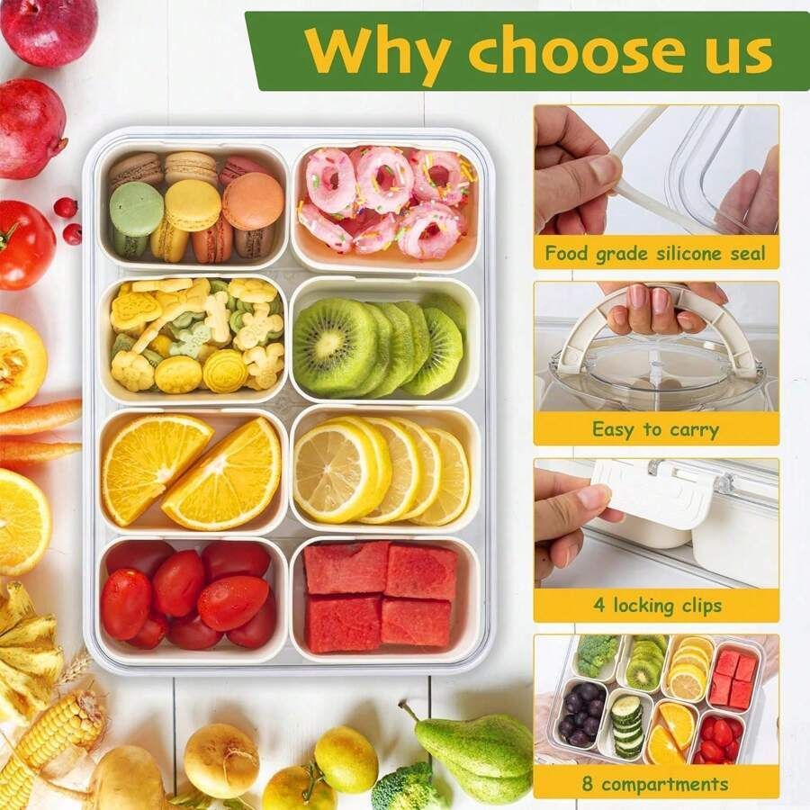 US Local Divided Snack Box With Lid Clear Food Storage Container With Colorful Compartments  Reusable Bento Organizer For Snacks Fruits Nuts And Meal Prep