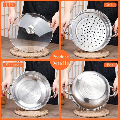 US Local High Quality Stainless Steel Steamer Set - Double-layer Thickened Design, Suitable For Induction Cookers And Gas Stoves - Perfect For Cooking And Hospitality, Durable Household Kitchen Utensils