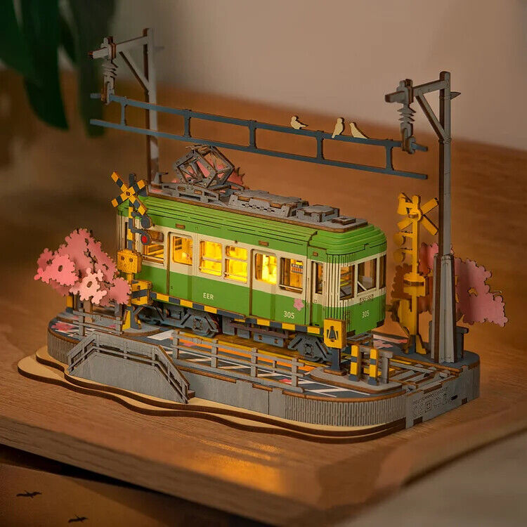 US Local Rolife  Sakura Journey Tram Car 3D Wooden Puzzle Model Toys Teens Gift