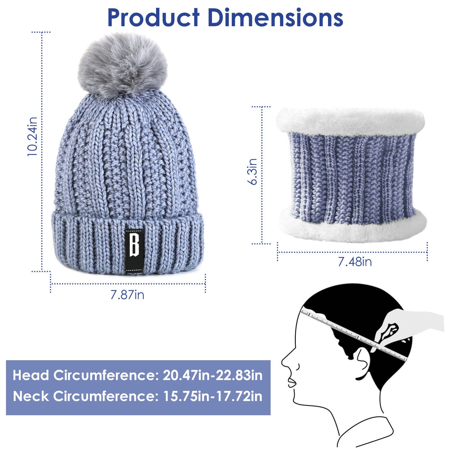 US Local 1 Set Winter Beanie Hat Scarf Set Women Warm Knitting Skull Cap Neck Warmer For Walking Running Hiking Camping Outdoors Gift