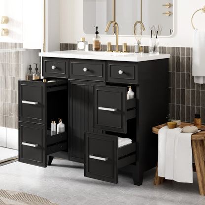 US Local 36  Bathroom Vanity Cabinet With Sink Top Combo Set , Black ,Single Sink,Shaker Cabinet With Soft Closing Door And 3 Drawers