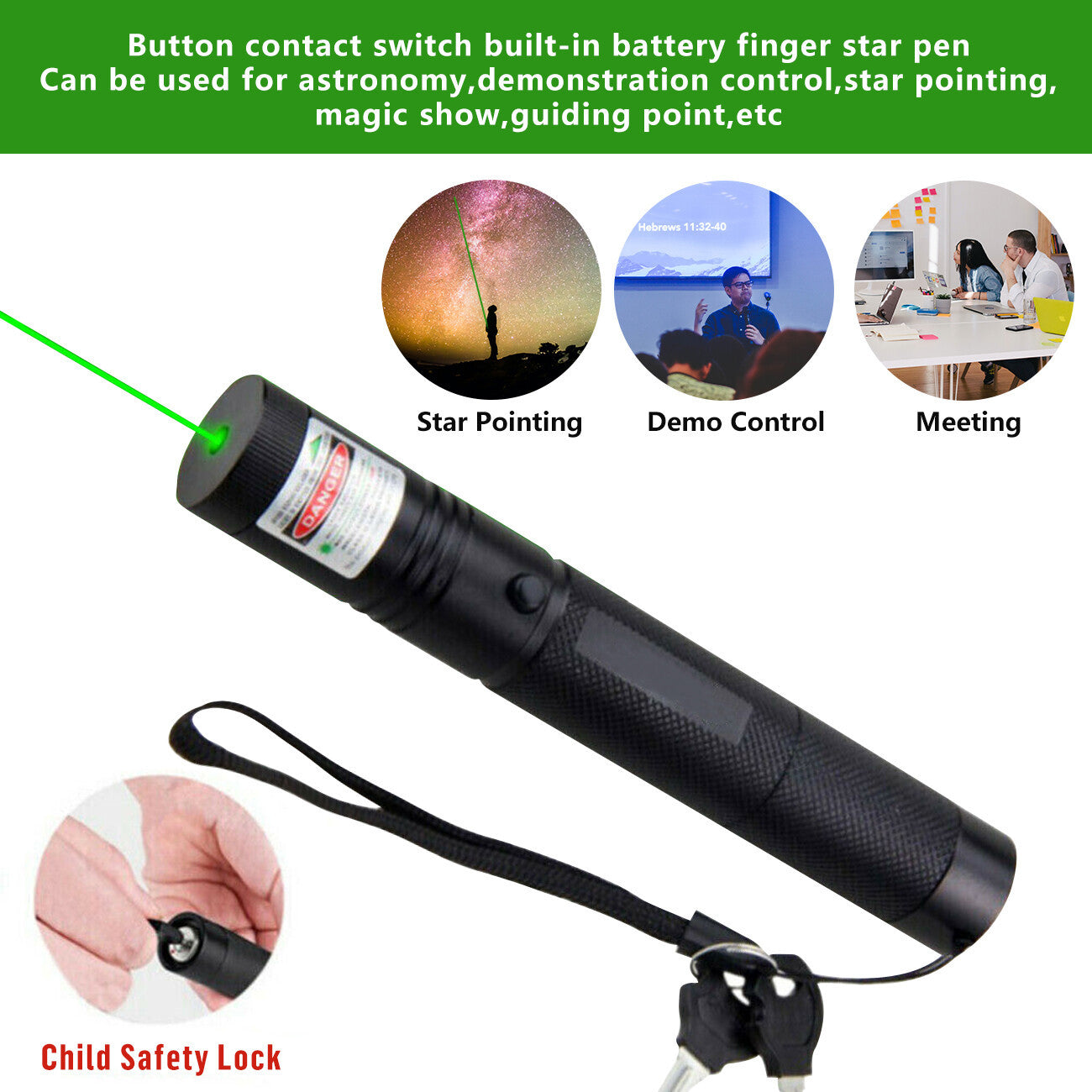 UK Local Green Laser Pointer Pen Light 9900Mile Strong Visible Beam Lazer AAA Torch 532nm USB Rechargeable Flashlight