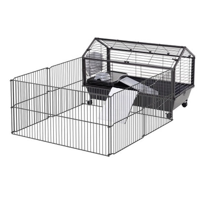 US Local Small Animal Play Fence Cage With Rolling Casters, Water Bottle