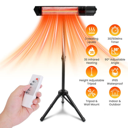 US Local 1500W Infrared Heater With Stand Electric Outdoor Patio Heater IP65 Waterproof Tripod Wall Mount With 2 Remotes 3 Heating Levels For Home Restaurant Yard Office Garage