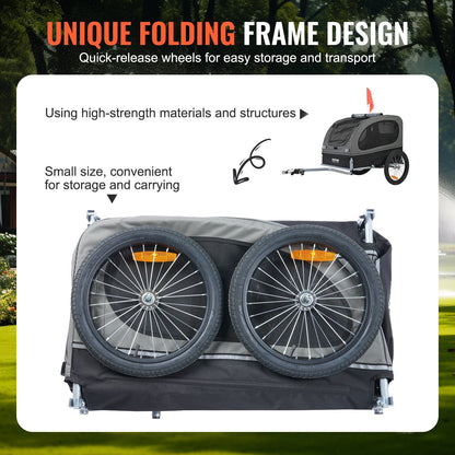 US Local Dog Bike Trailer, Supports Up To 88 Lbs, Pet Cart Bicycle Carrier, Easy Folding Frame With Quick Release Wheels, Universal Bicycle Coupler, Reflectors, Flag, Collapsible To Store, BlackGray