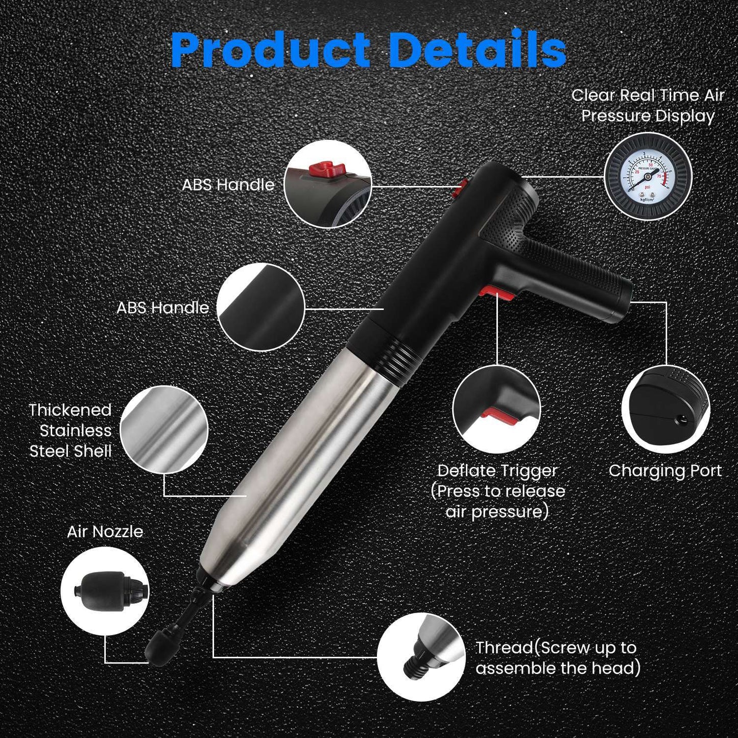 US Local 1Pc Electric Toilet Plunger High Pressure Air Plunger Air Drain Blaster Drain Clog Remover With Real Time Pressure Display For Toilets Bathroom Floor Drain Kitchen Sinks Plumbing Clogs