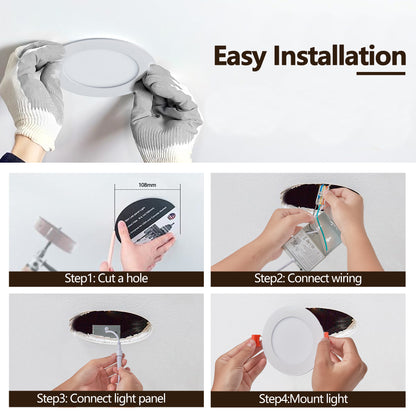 US Local 12-Pack 4 Inch Ultra-Thin LED Recessed Ceiling Light With Junction Box, 2700K-5000K Dimmable Color Changing Downlight, 9W 810LM, Easy Install, Ideal For Kitchen, Bedroom, Basement