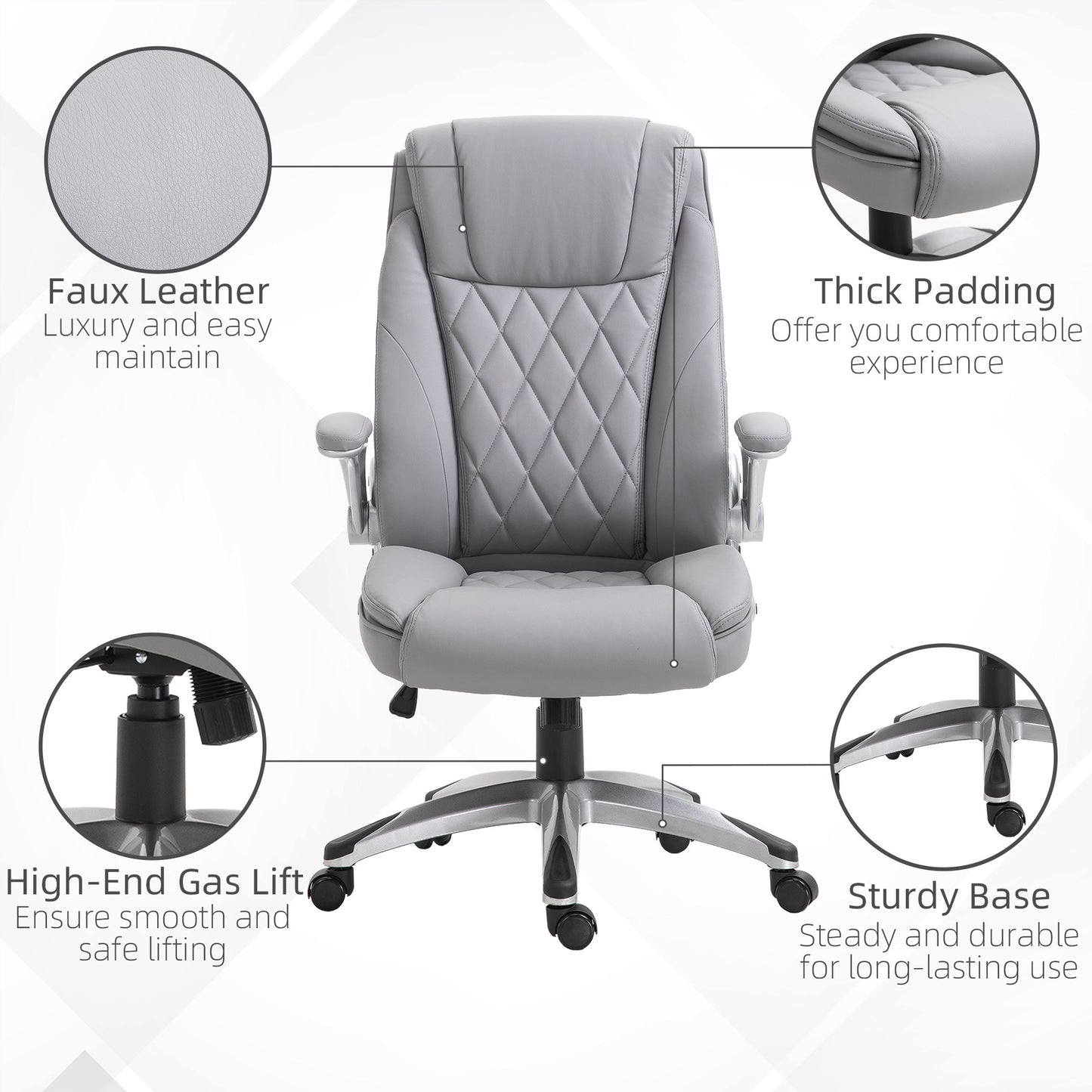US Local Vinsetto High Back Faux Leather Home Office Chair Rocker With Adjustable Armrest For Home Office, Gray