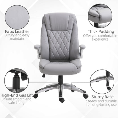 US Local Vinsetto High Back Faux Leather Home Office Chair Rocker With Adjustable Armrest For Home Office, Gray