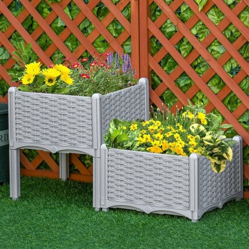 US Local Outsunny 2 Piece Raised Garden Bed With Legs, Self-Watering Planter Box Raised Bed To Grow Flowers, Herbs Vegetables, Gray