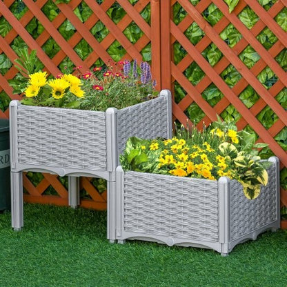 US Local Outsunny 2 Piece Raised Garden Bed With Legs, Self-Watering Planter Box Raised Bed To Grow Flowers, Herbs Vegetables, Gray