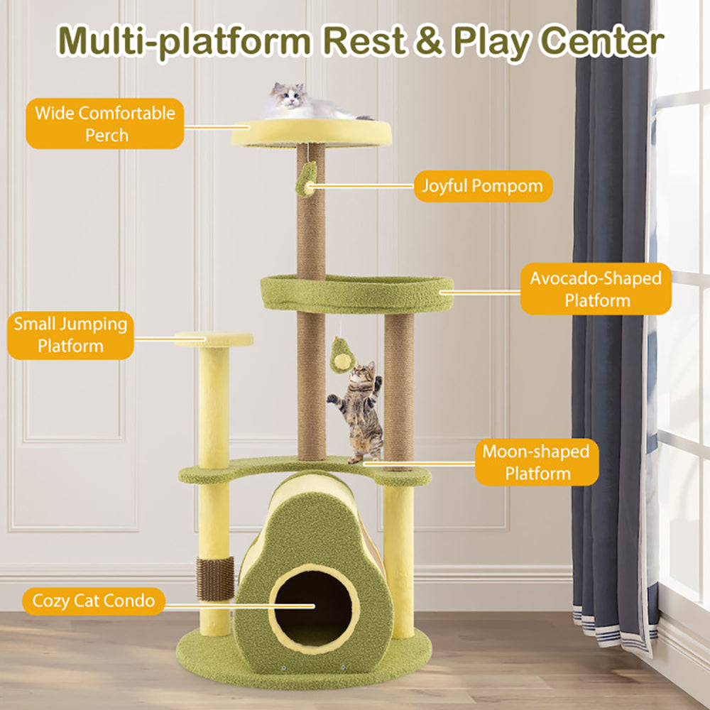 US Local Freestanding Multi-level Avocado Cat Tower With Private Condo