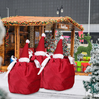 US Local 5 Packs Christmas Treat Bags With Drawstring 3D Xmas Santa Hat Gift Wrapping Bags Velvet Candies Goodie  Bag For Christmas Birthday Wedding Party Favor Supplies