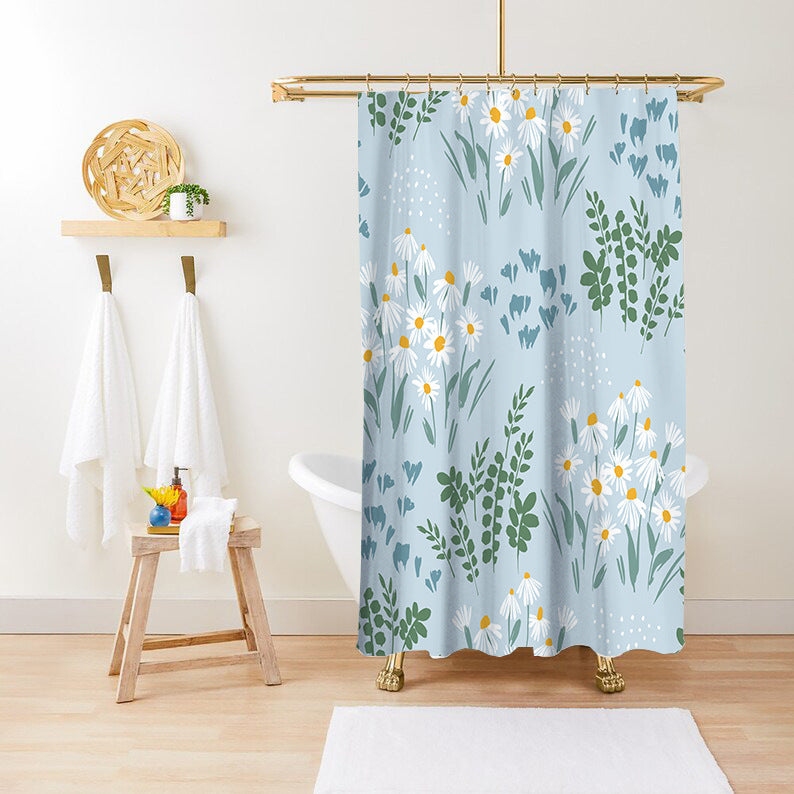 Bathroom Fashion Green Plant Print Waterproof Anti-mildew Shower Curtain