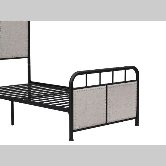 US Local Double-size Linen Upholstered Platform Metal Bed Frame
