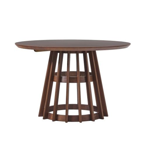 US Local Modern Round Solid Wood Dining Table With Pedestal Base, Brown